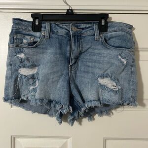 Just USA Shorts Womens Medium Blue Denim Frayed Ripped Distressed with Pockets